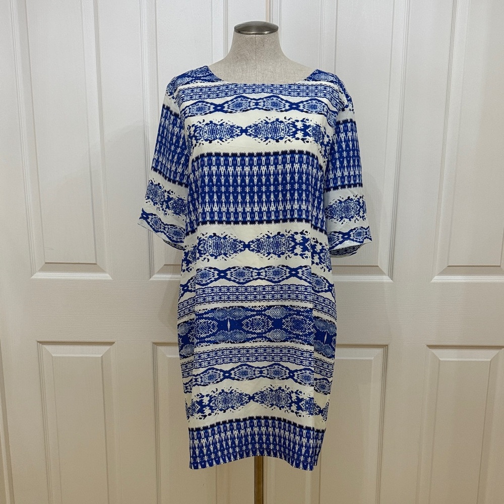 Collective Concepts Blue and Cream Midi Dress